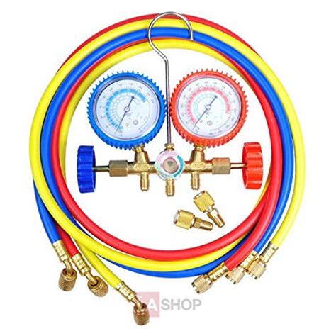 Buy Manifold Dual Gauges R410a Refrigerant 5' Hoses HVAC Halogen ...