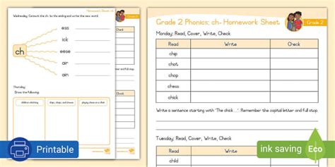 Grade 2 Phonics: ch-: Homework Sheet