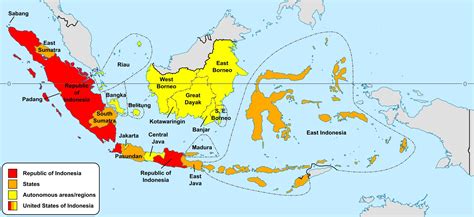 Map of Indonesia regions: political and state map of Indonesia