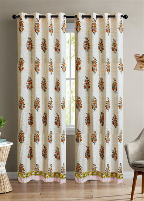 Get Hand-Block Floral Printed Long Door Curtain at ₹ 1500 | LBB Shop