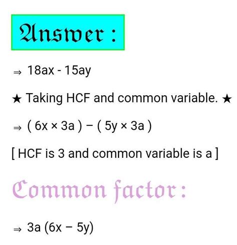 Factorise by using common factors: 18ax - 15ay - Brainly.in