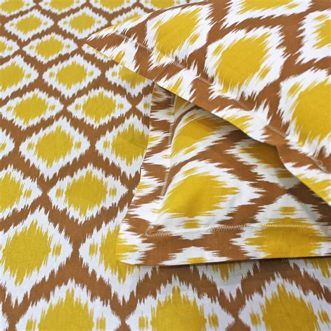 Buy 144 TC Mustard Printed Cotton Ikat Bedsheet Online In India By ...