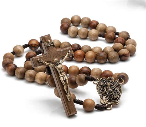 St Michael the Archangel Brown Wood Bead Cord Rosary CD22