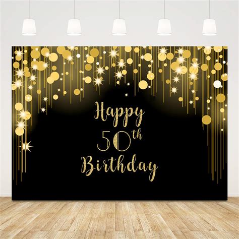 50th Birthday Photo Backdrop Black And Gold Happy Birthday Background ...