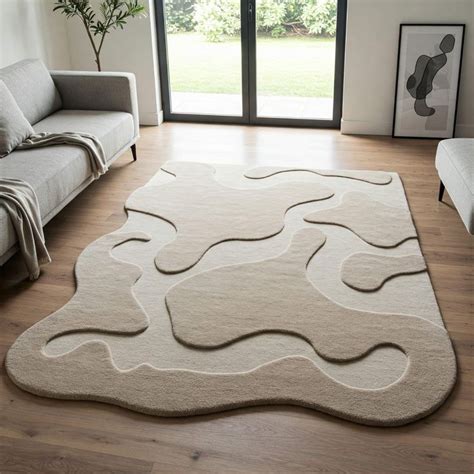 Light Beige Handmade Tufted Irregular Shaped Wool Carpet | Carpet Divine