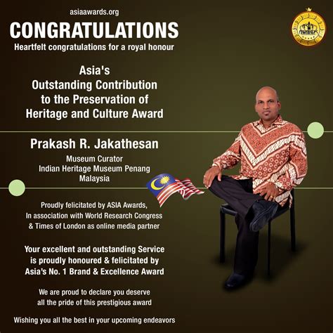 Prakash R. Jakathesan Has bagged Asia's Outstanding Contribution to the ...