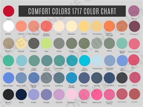Comfort Colors 1717 Color Chart, Tshirt Color Guide, Comfort Colors ...