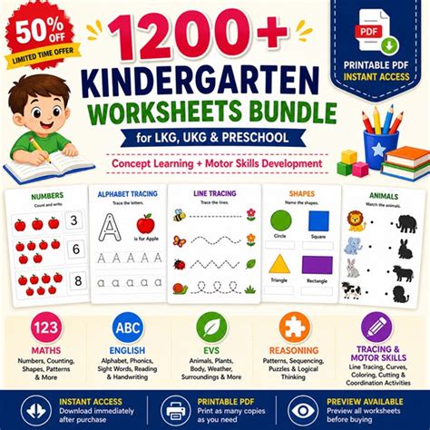 1200+ Kindergarten Worksheets Bundle – Printable PDF for LKG, UKG & Pr ...