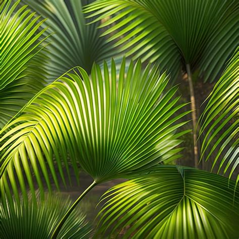 Fan palm leaves tropical tree plant swaying fronds in wind green leaf ...