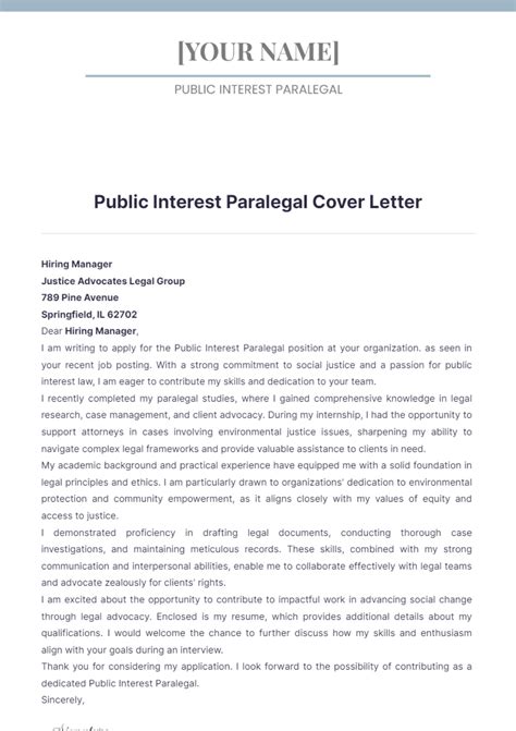 Free Public Interest Paralegal Cover Letter Template to Edit Online