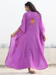 Mauve Multicolor Aari Embroidered Kashmere Free Size Kaftan in Crushed ...