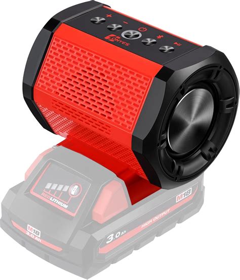Bluetooth Speaker Compatible with Milwaukee M18 Battery for Construction-site, Camping and ...