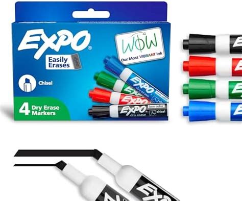 Expo Low Odor Chisel Tip Dry Erase Markers, 4 Colored Markers (80074 ...