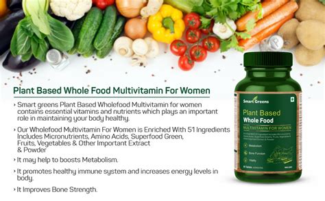 Smart Greens Plant Based Wholefood Multivitamin for Women Enriched with ...