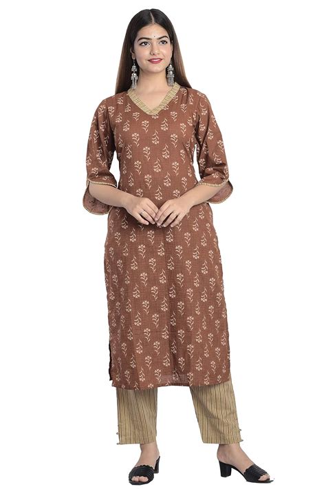 Buy METRO-FASHION Women Brown Printed Straight Kurta with Palazzo at ...