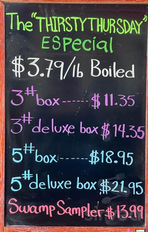 Rubba Boot Crawfish Co. menu in Shreveport, Louisiana, USA