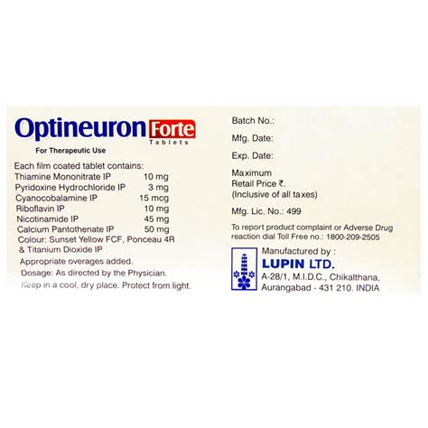 Buy Optineuron Forte Tablet online | Uses, Side Effects, Price and ...