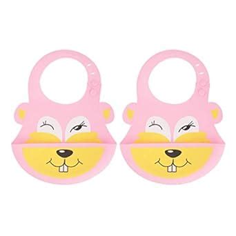 Yellow Bee Silicone Easy Clean Bib with Crumb Collector, Pink - Pack of ...