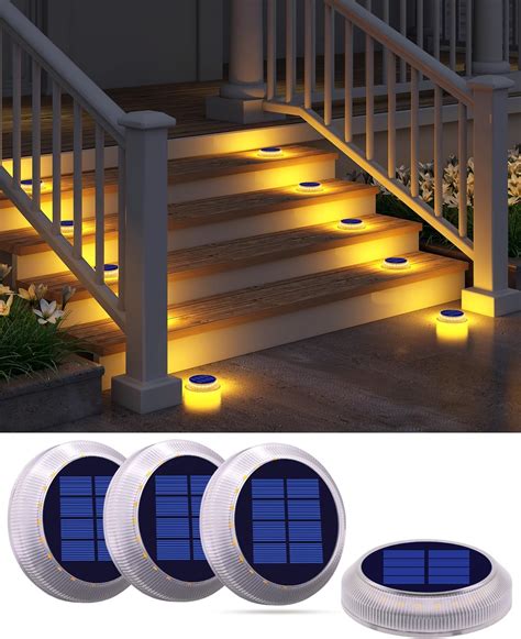 DetarZinLED Solar Deck Lights Outdoor Waterproof,4 Pack Solar Step ...