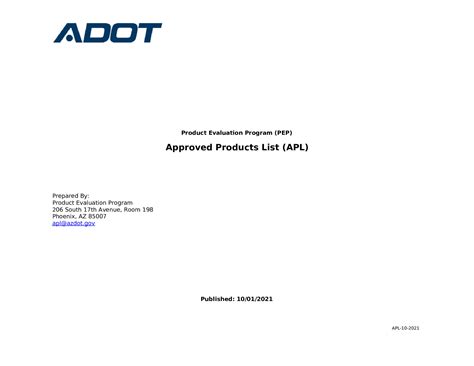 Approved products list from the Arizona Department of Transportation ...