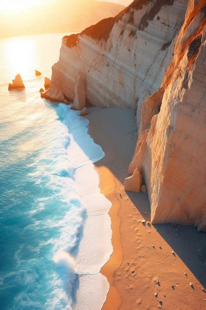 There is a sandy beach with a cliff and a body of water generative ai ...