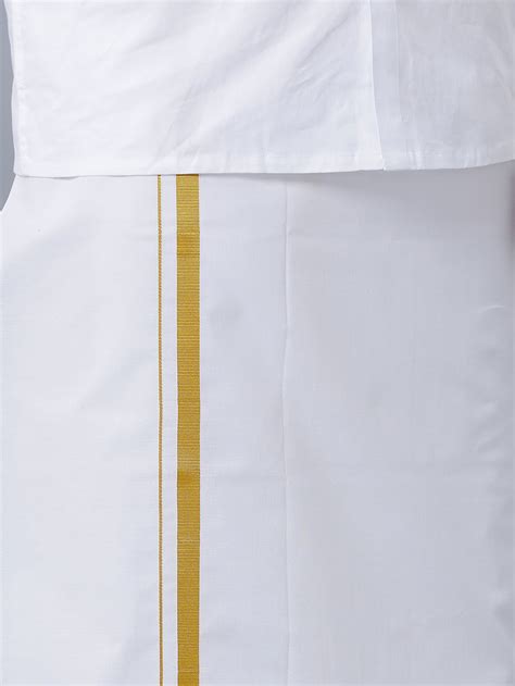 Ramraj Men Royal Cotton White Full Sleeves Shirt with 3/4''inch Gold ...