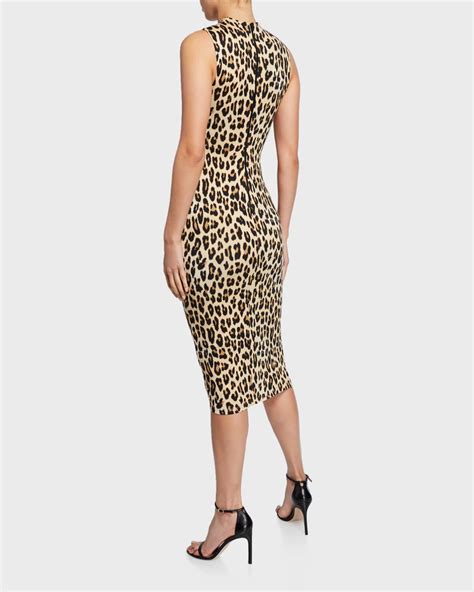 Alice + Olivia Delora Sleeveless Fitted Leopard Mock-Neck Dress ...
