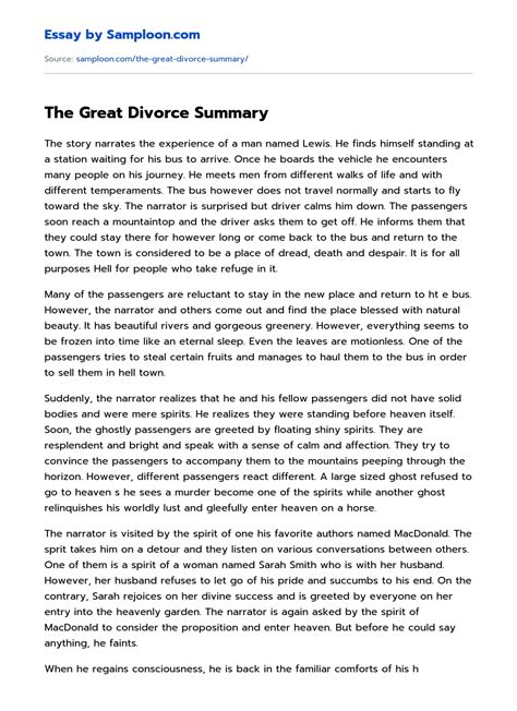 The Great Divorce Summary Free Essay Sample on Samploon.com