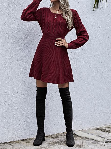 Cable Knit A-line Sweater Dress | SHEIN USA
