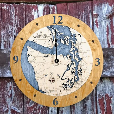 Buy Sea & Soul Pacific Northwest Large Wall Clock, Puget Sound 3D Wood ...