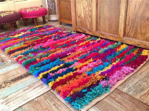 Zinda Bright Multicolour Shaggy Rug Rainbow Frilly Mat Eco Friendly ...