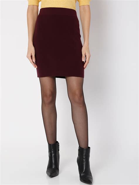 Buy Vero Moda Women Maroon Solid Pencil Above Knee Skirts - Skirts for ...