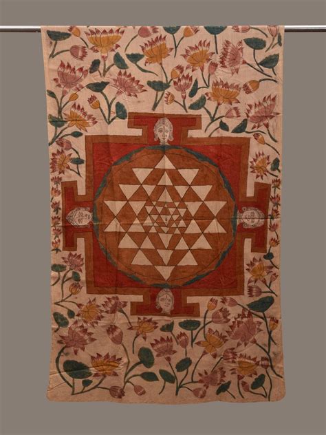Cream Kalamkari Hand Painted Cotton Dupatta with Lotus Flowers and Cha ...