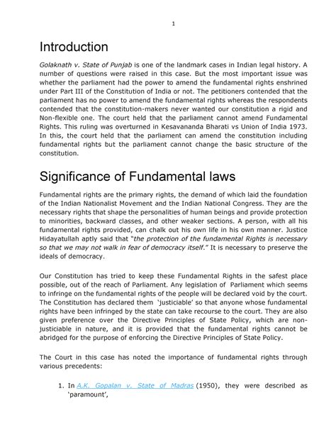 Golakhnath vs State of Punjab - Introduction Golaknath v. State of ...