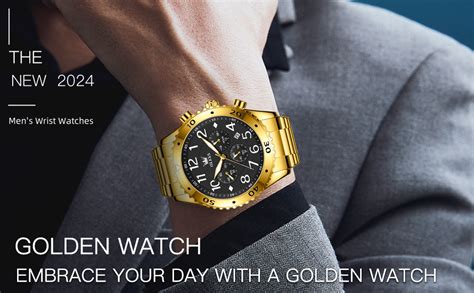 OLEVS Men's Business Gold Watch Large Analog Easy-Read Quartz Date ...