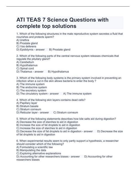 ATI TEAS 7 Science Questions with complete top solutions - Teas 7 ...