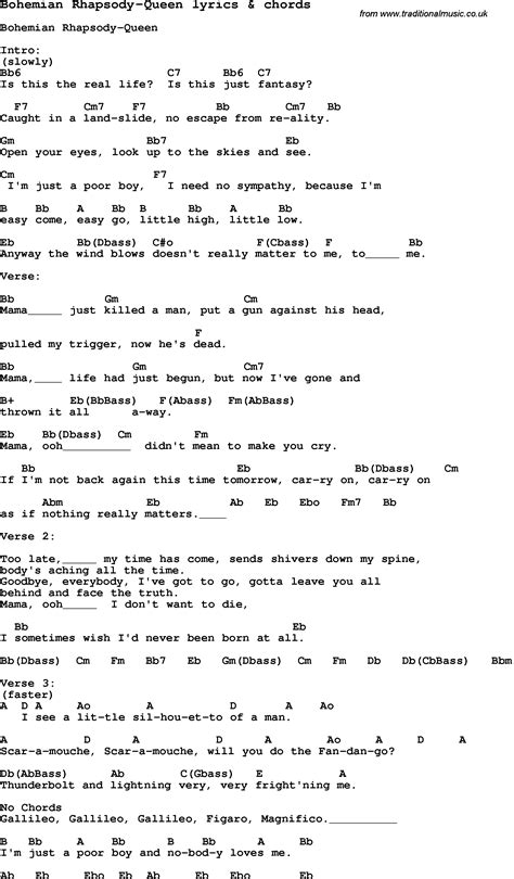 Queen Bohemian Rhapsody Chords