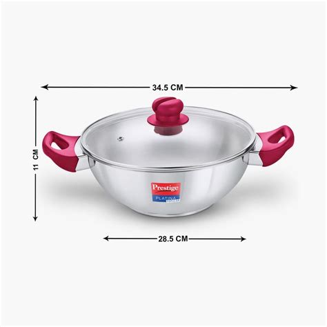 Buy PRESTIGE Platina Popular Silver Stainless Steel Kadhai With Lid - 3 ...