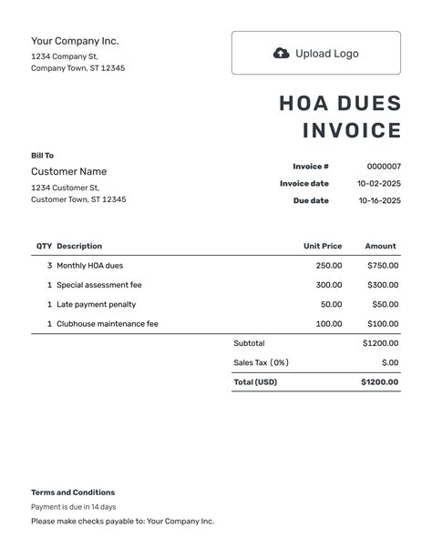 Free HOA Dues Invoice Template | docelf.com
