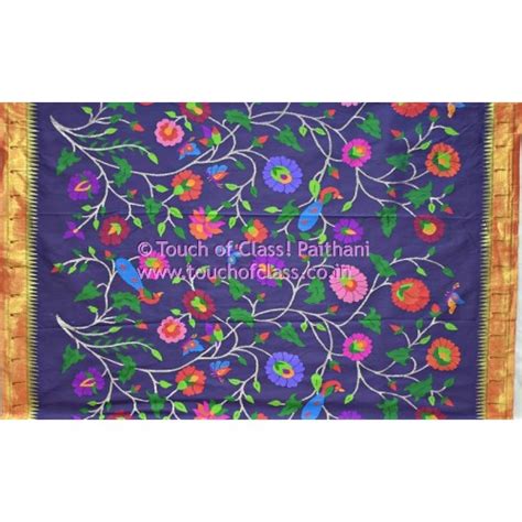 Exclusive All Over Brocade Paithani Navy Blue Silk-Silk