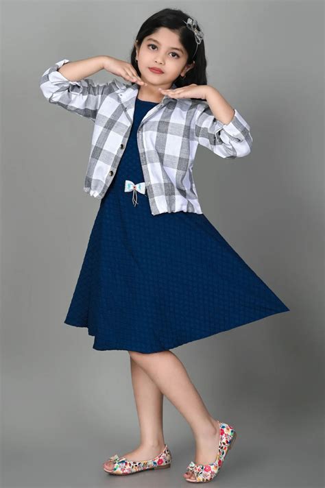Blue Cotton Blend Dress for Baby Girls - High Quality at Best Price
