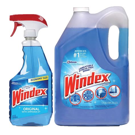 Windex Original Glass Cleaner with Refill Bottles, 32 fl oz & 176 fl oz ...
