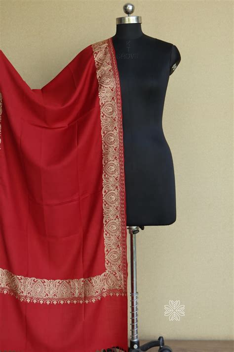 Maroon Woollen Aari Stole | Kashmiri Woolen Wrap | Imperial Weaves