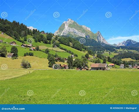 Green Living in Swiss Alpine Landscape Stock Image - Image of houses ...
