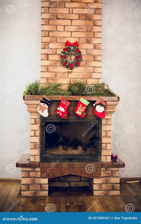 Home Decorative Fireplace Made of Bricks with Candles, Decorated with ...