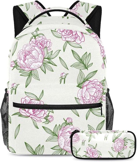 Brighter Hand Drawn Peony Flower School Bag Set with Pencil India | Ubuy