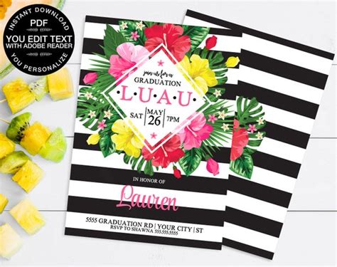 Graduation Luau Invitation - Hawaiian Party, Grad Party, Graduation ...