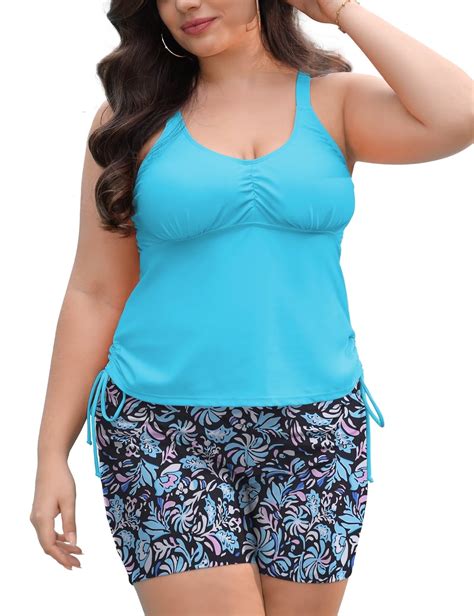 FOLUNSI Womens Plus size Tankini Swimsuits Two Piece Tummy Control ...