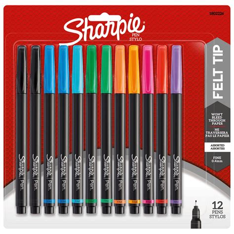 Sharpie Pens, Felt Tip Pens, Fine Point (0.4mm), Assorted Colors, 12 ...