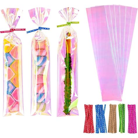 Cellophane Treat Bags, 5x7 Inch Iridescent Cellophane Bags with Twist ...